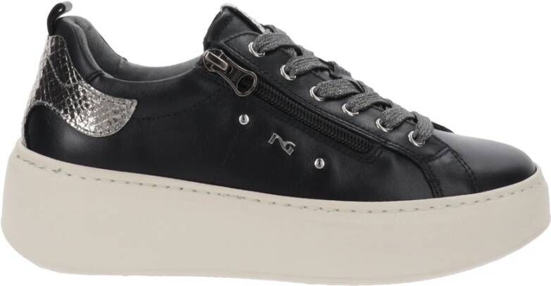 Nerogiardini Leren sneakers met vetersluiting en rits Black Dames