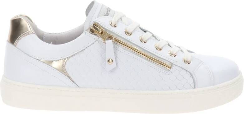 Nerogiardini Leren sneakers met vetersluiting en rits White Dames