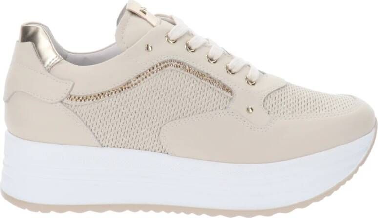 Nerogiardini Leren Veterschoenen voor Dames Beige Dames