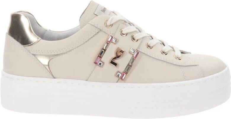 Nerogiardini Leren Veterschoenen voor Dames Beige Dames