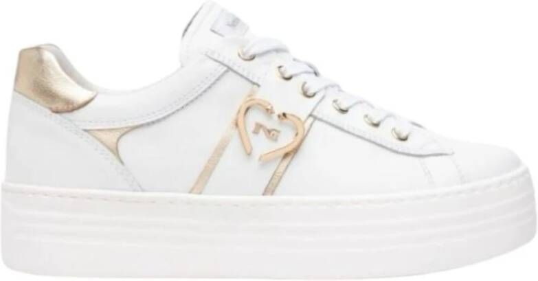 Nerogiardini Witte leren sneakers met gouden inzetstukken