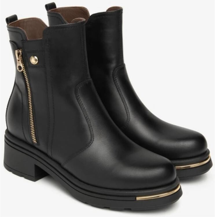 Nerogiardini Zwarte leren enkellaarsjes met decoratieve rits - Foto 2