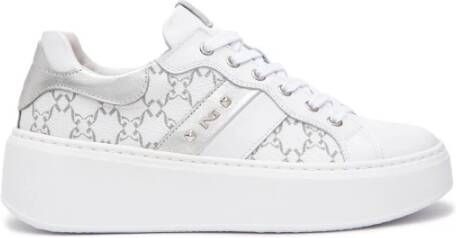 Nerogiardini Witte leren logo sneakers met platform