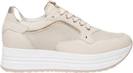 Nerogiardini Witte Leren Sneakers Beige Dames