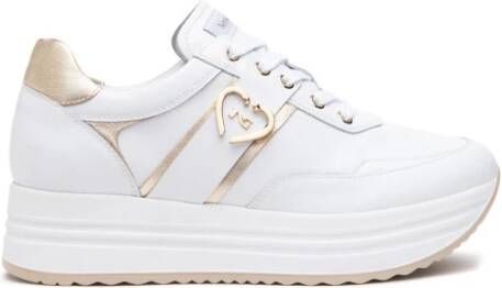 Nerogiardini Witte leren sneakers met gelamineerde inzetstukken