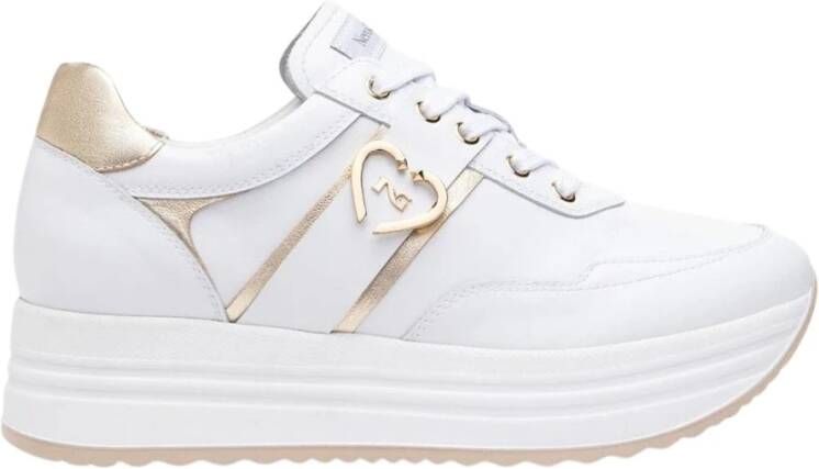 Nerogiardini Witte leren sneakers met gelamineerde inzetstukken