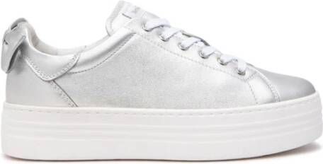 Nerogiardini Zilveren gelamineerde leren sneakers met platform