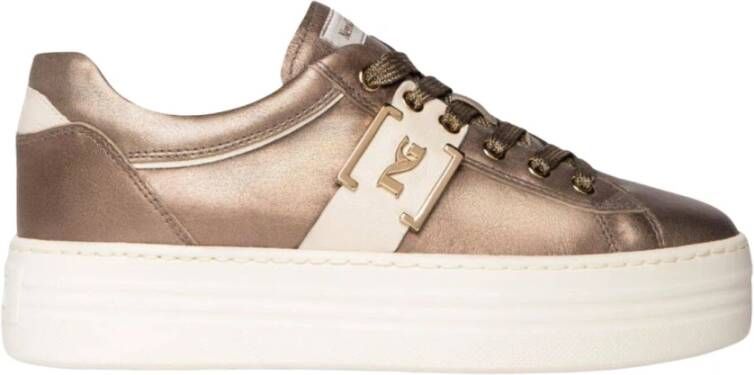 Nerogiardini Zwart Brons Flatform Sneakers met Metalen Logo