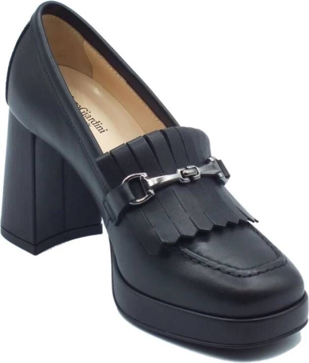 Nerogiardini Klieke zwarte leren schoenen met franjes Black Dames