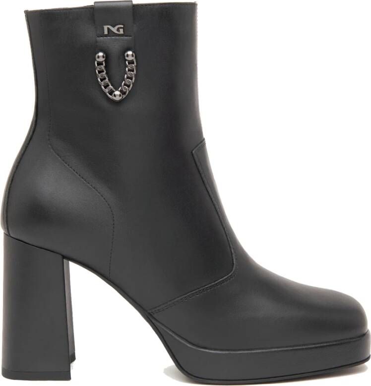 Nerogiardini Zwarte leren blokhak laarzen Black Dames