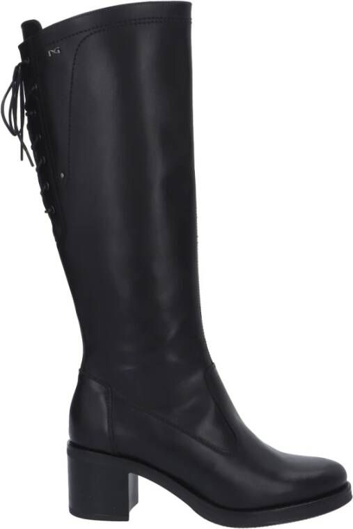 Nerogiardini Zwarte leren Hoge Laarzen met 6 cm hak Black Dames