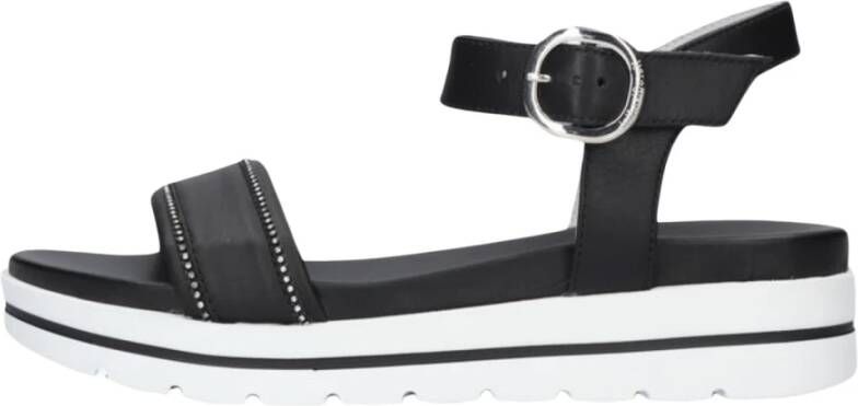 Nerogiardini Zwarte Leren Sandalen met Strass-stenen Black Dames