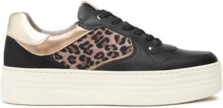 Nerogiardini Zwarte leren sneakers met dierenprint