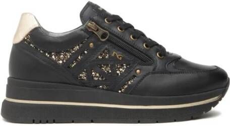 Nerogiardini Zwarte leren sneakers met ritssluiting