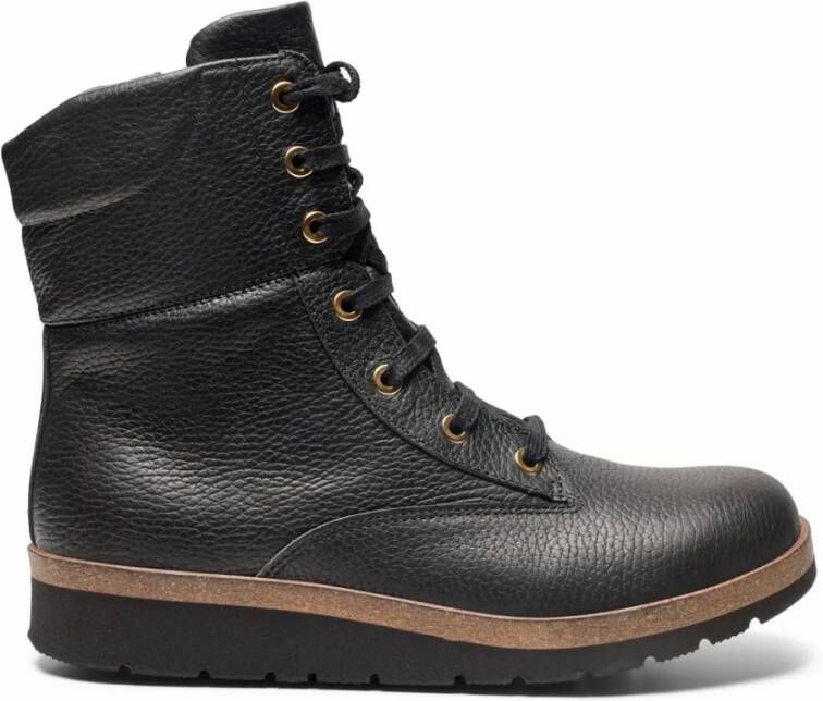 New Feet Leren veterschoenen met rits Black Dames