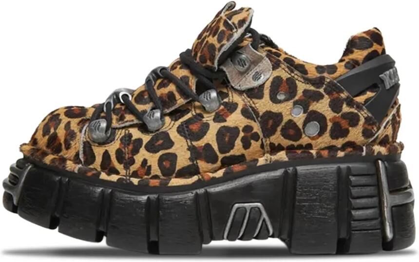 New Rock Tower Negro Acero W Pelo Leopardo Cuero
