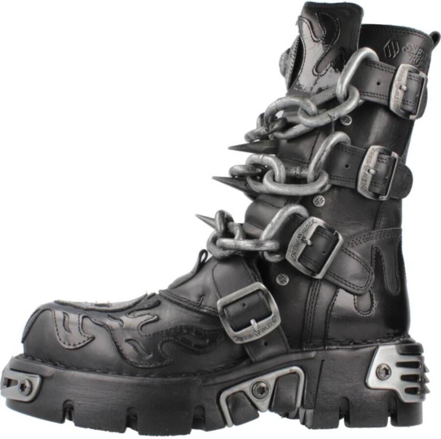 New Rock M727S5 Kniehoge laarzen 39 Shoes Zwart Zilverkleurig