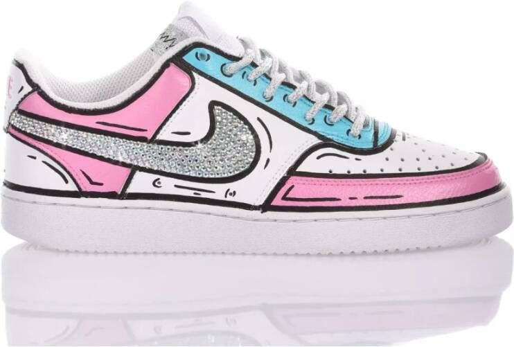 Nike Handgemaakte Dames Sneakers in Lichtblauw Wit en Roze Multicolor Unisex