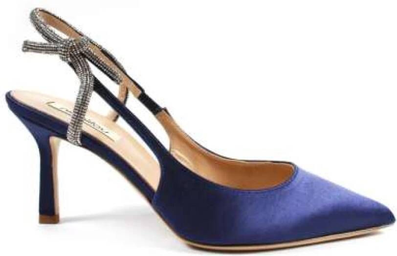 Ninalilou Blauwe Satijnen Slingback Pumps met Swarovski Blue Dames