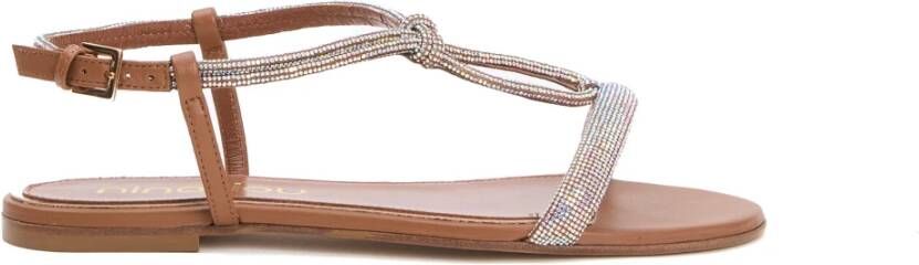 Ninalilou Lage leren sandaal met strasssteentjes