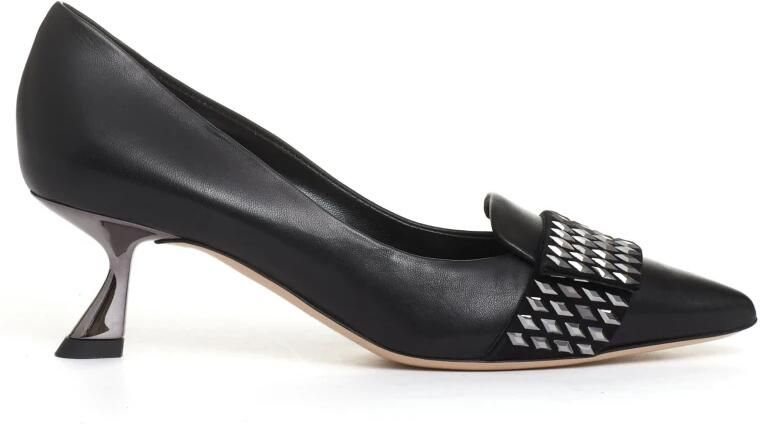 Ninalilou Zwarte Leren Pump met Strass-patronen