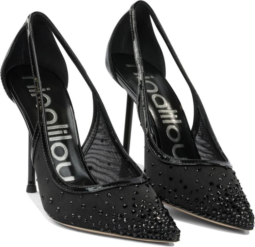 Ninalilou Zwarte leren mesh pumps