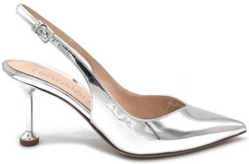 Ninalilou Zilveren Spiegelend Leren Slingback Hakken