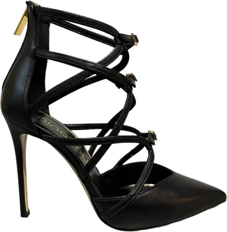 Ninalilou Zwarte leren bandjes hakken Black Dames
