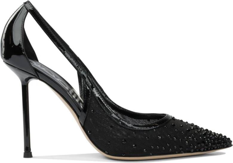 Ninalilou Zwarte leren mesh pumps