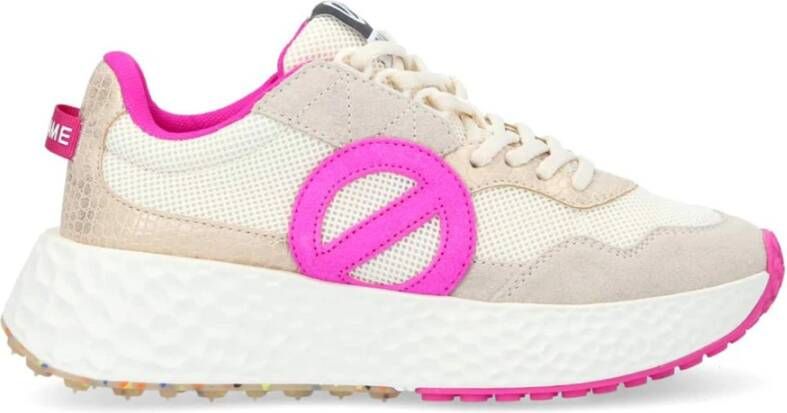 No Name Beige Carter Jogger Sneaker met Neon Pink Accents