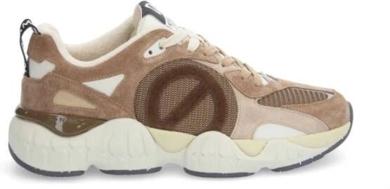 No Name Beige Sneakers met Bruine Accents