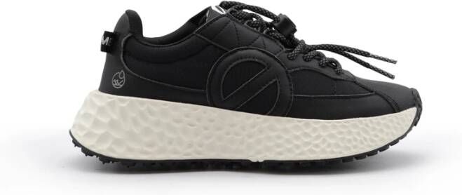 No Name Zwarte leren sneaker met mesh inzetstukken