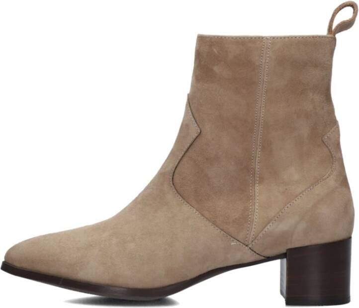 Notre-v Beige Suède Enkellaarsjes met Blokhak