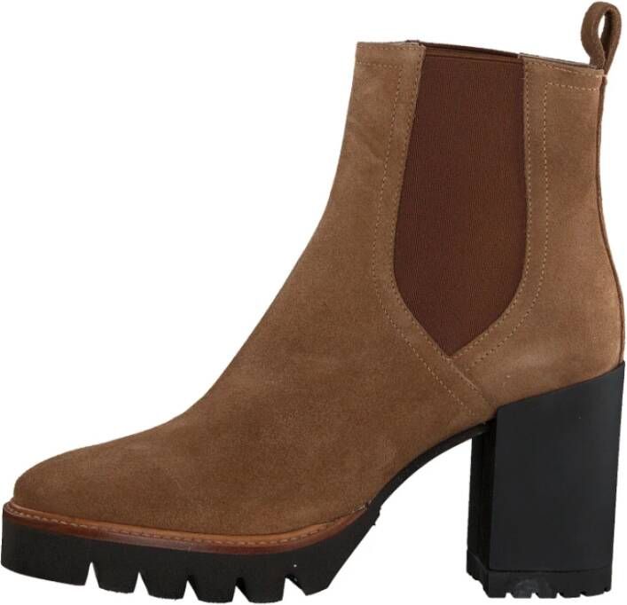 Notre-v Cognac Suède Enkellaarsjes met Blokhak Brown Dames