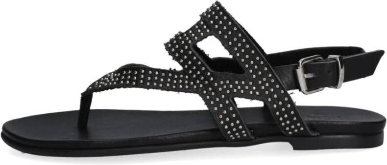 Notre-v Zwarte Leren Sandalen met Studs Black Dames