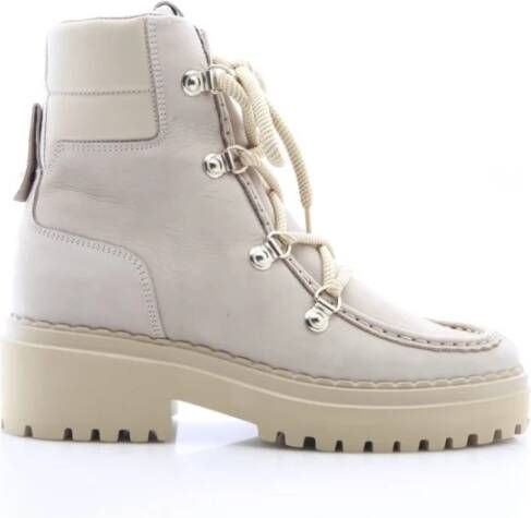 Nubikk Beige leren enkellaars met chunky zool Beige Dames