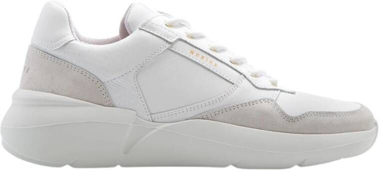 Nubikk Geometrisch Gestikte Leren Sneakers White Dames