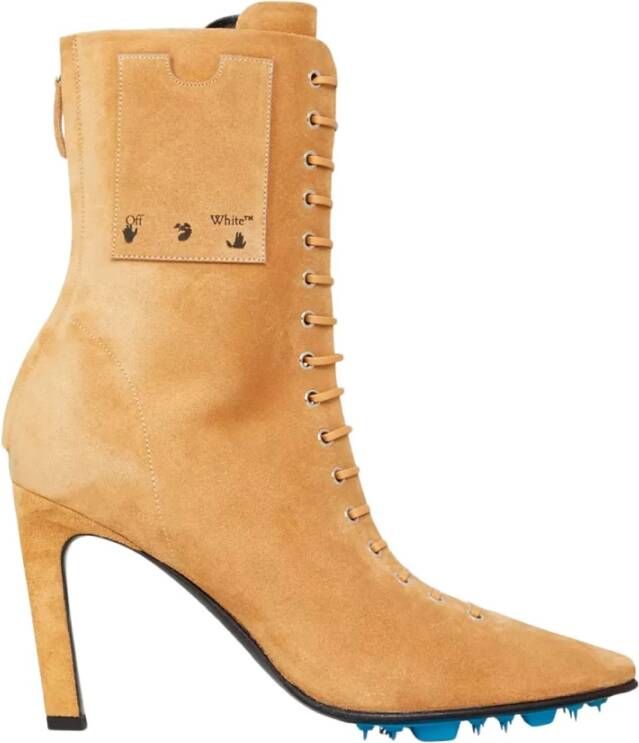 Off White Beige Suède Veterschoenen Enkellaarzen