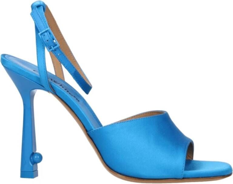 Off White Blauwe Satijnen Stiletto Hakken Sandalen