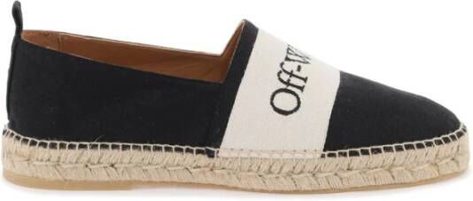 Off White Zwarte Linnen Logo-Geborduurde Instappers Multicolor Heren
