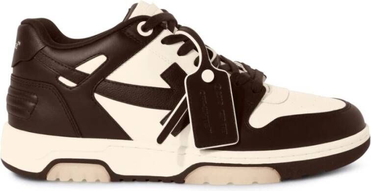 Off White Bruin Leren Sneakers Stijlvol Modern Chic Black Heren