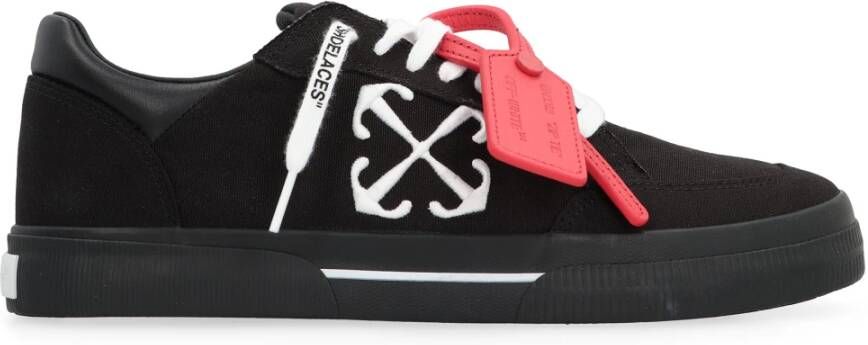 Off White Canvas lage sneakers met leren inzetstuk