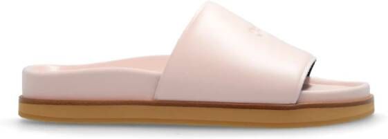 Off-White Leren slippers met logoprint Beige