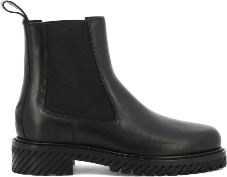 Off White Combat Leren Enkellaarzen Black Heren