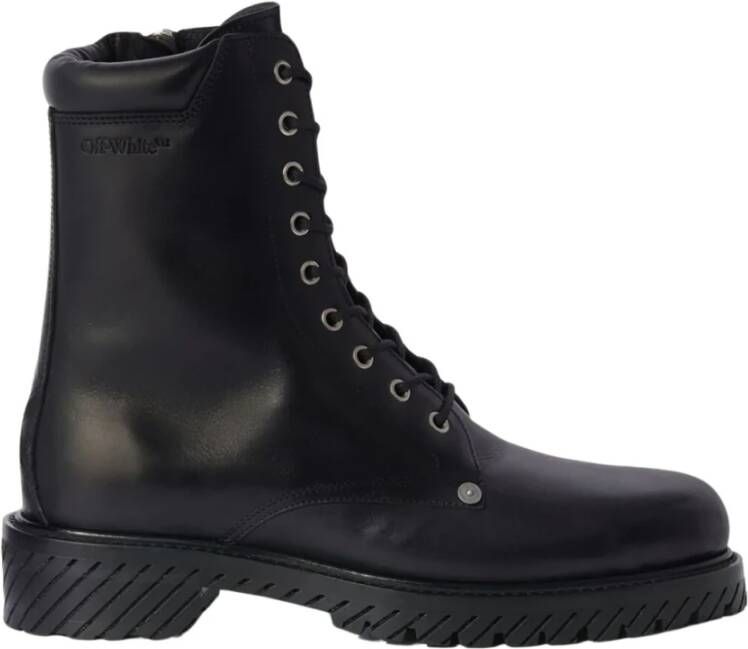 Off White Zwarte Leren Veterschoenen Black Heren