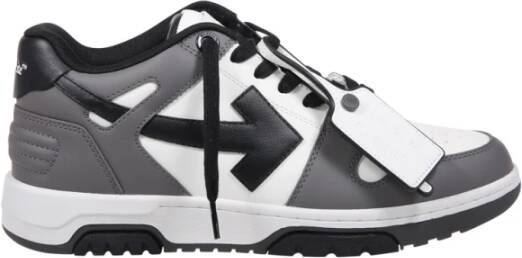 Off White Grijze Leren Sneakers Stijlvol Ontwerp Multicolor