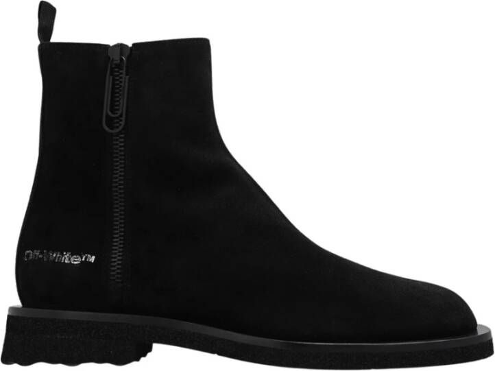 Off White Enkellaarzen van 'sponge' leer Zwart Heren