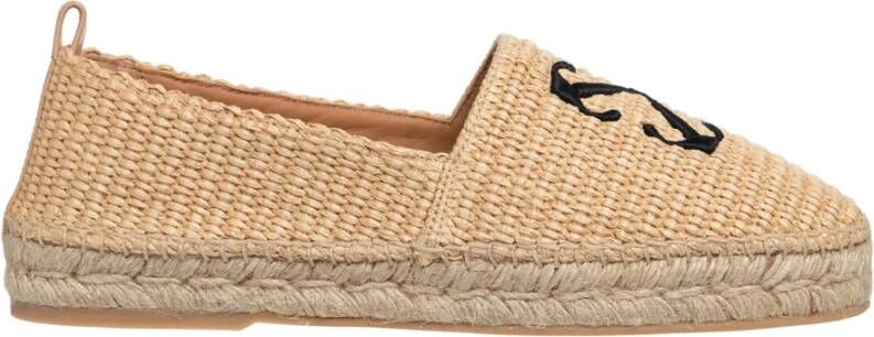 Off White Geborduurde Arrow Raffia Espadrilles Beige Dames