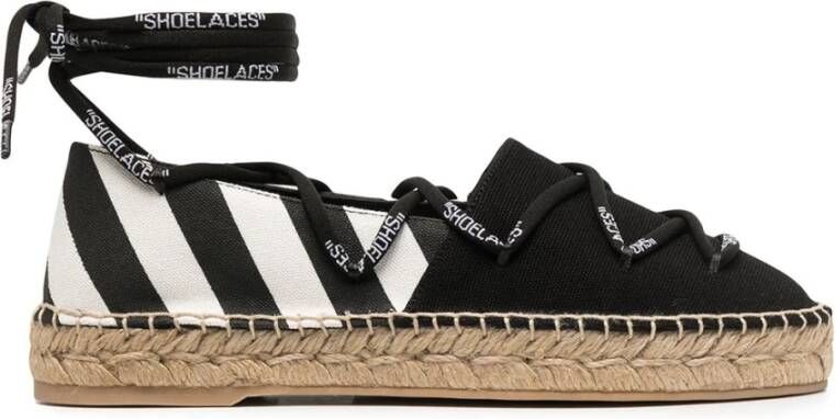 Off-White Espadrilles Canvas Laces Flat Espadrillas in zwart