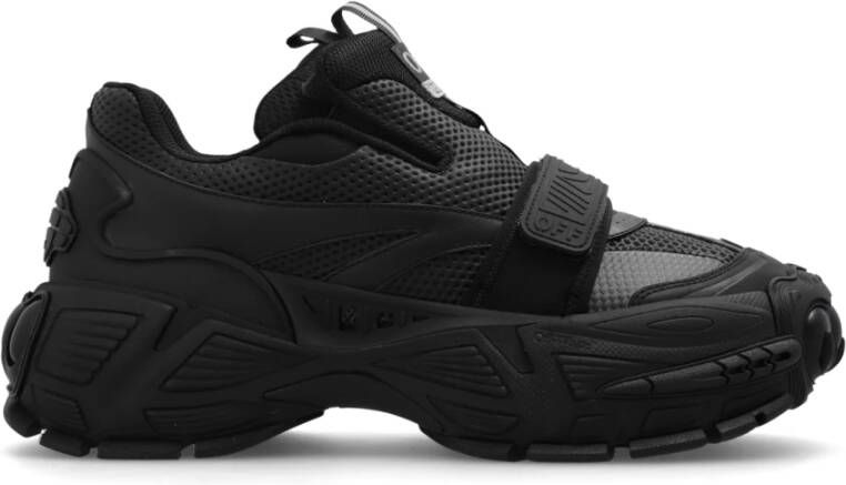 Off White Zwarte Leren Instap Sneakers met Mesh Inzetstukken Black Heren